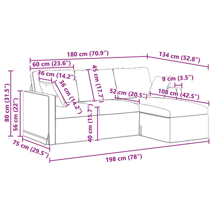 Sofa Lysegrå 198 x 134 x 80 cm Fløjl