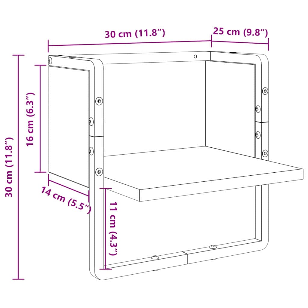 Væghylde med hylde Sort eg 30 x 25 x 30 cm Konstrueret træ