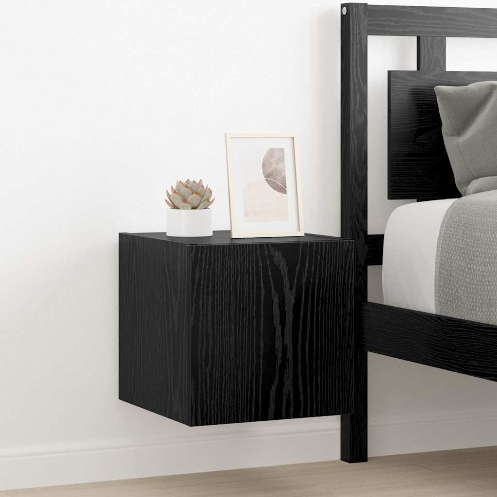 TV vægskab med LED Sort eg 30,5 x 35 x 30 cm Konstrueret træ