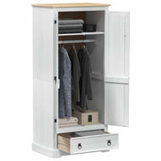 Garderober med skuffe Hvid 76 x 50 x 170 cm Massiv fyrretræ