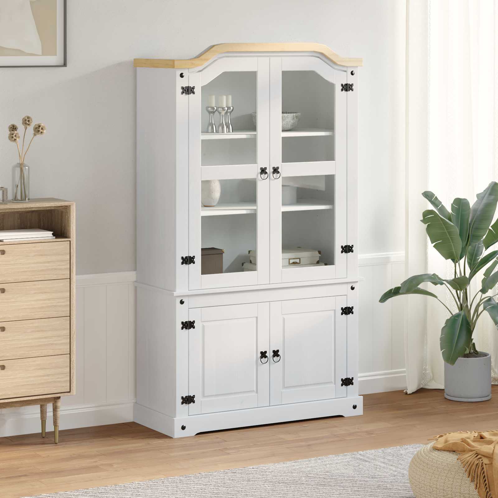 Display Skab Hvid 103.5 x 42 x 180 cm Massiv fyrretræ