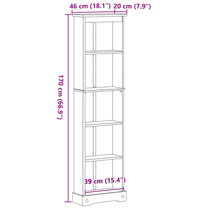 Bogreol 46 x 20 x 170 cm Massiv fyrretræ Hvid