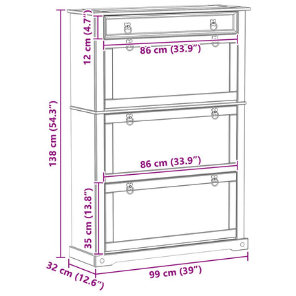 Sko skab med hylde Corona Hvid 99 x 32 x 138 cm Massiv fyrretræ
