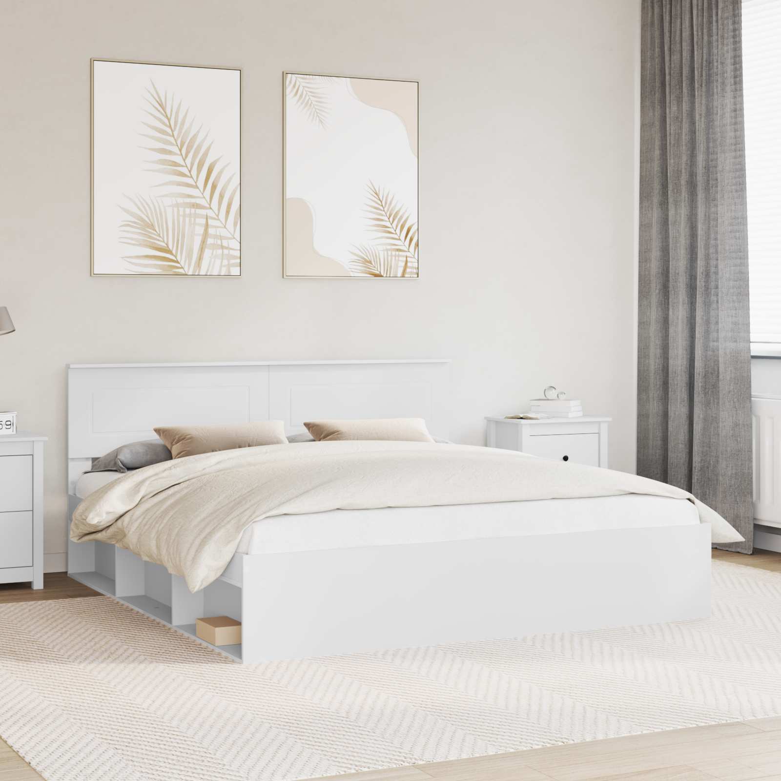 Sengestel med hovedgærde Hvid 180 x 200 cm Konstrueret træ