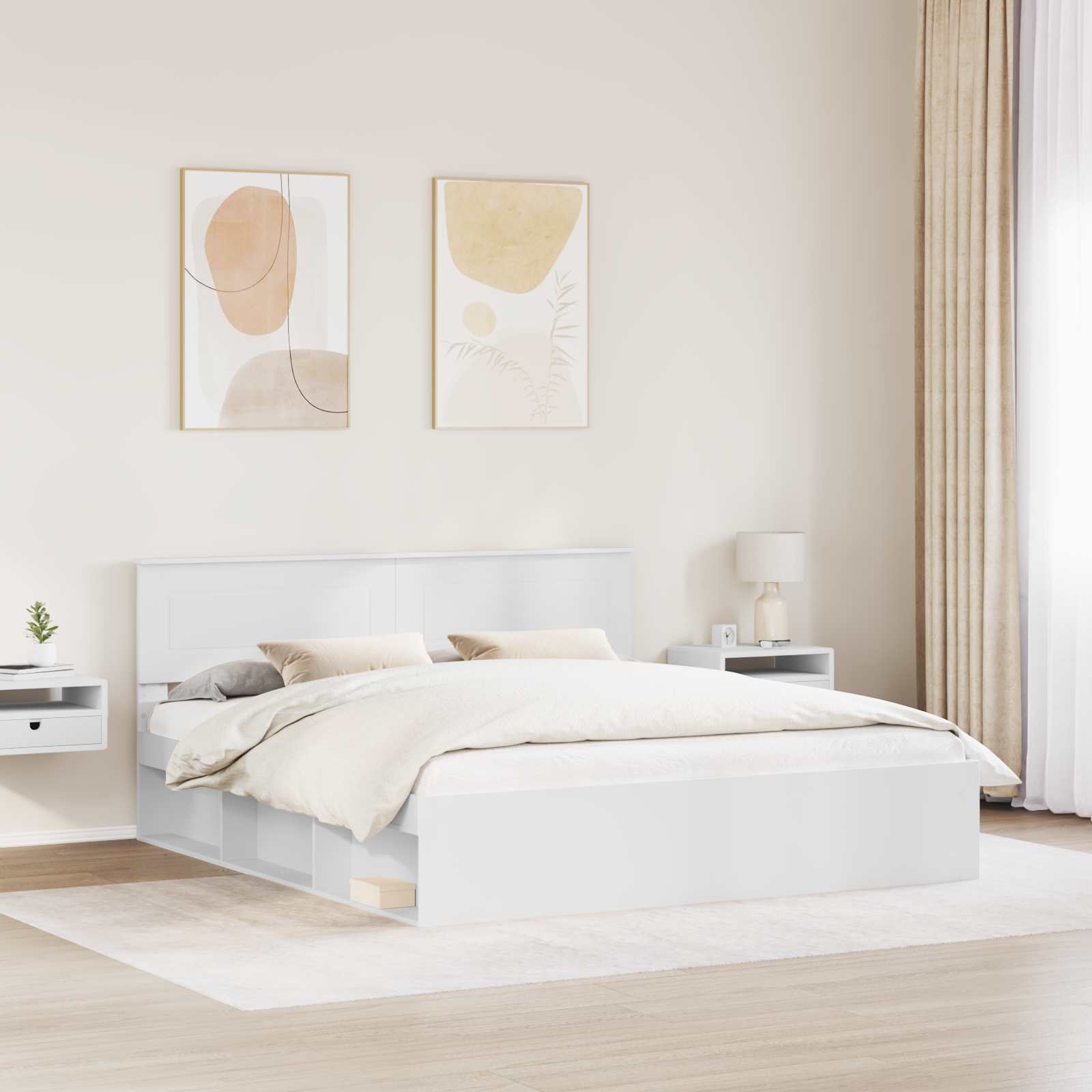 Sengestel med hovedgærde Hvid 180 x 200 cm Konstrueret træ