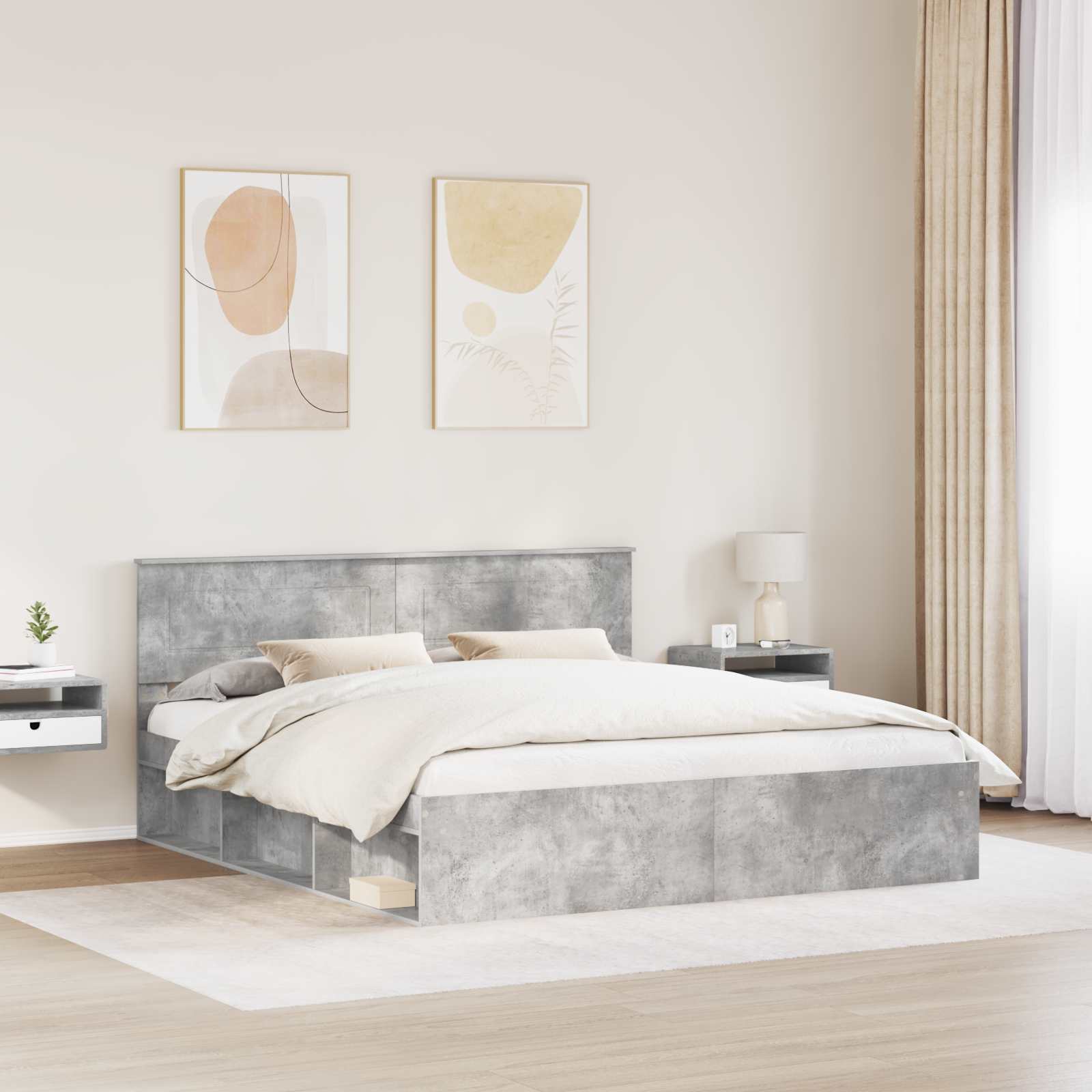 Sengestel med hovedgærde Beton 180 x 200 cm Konstrueret træ