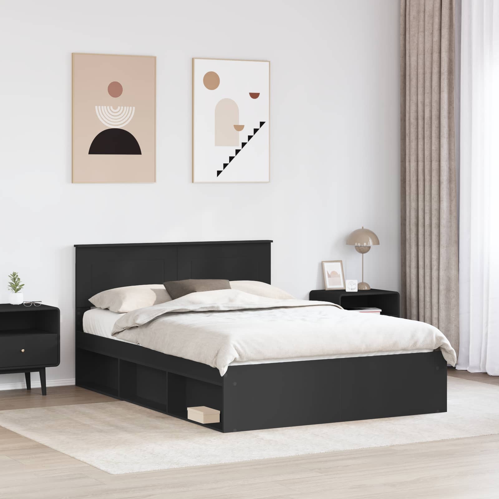 Sengestel med hovedgærde Sort 150 x 200 cm Konstrueret træ