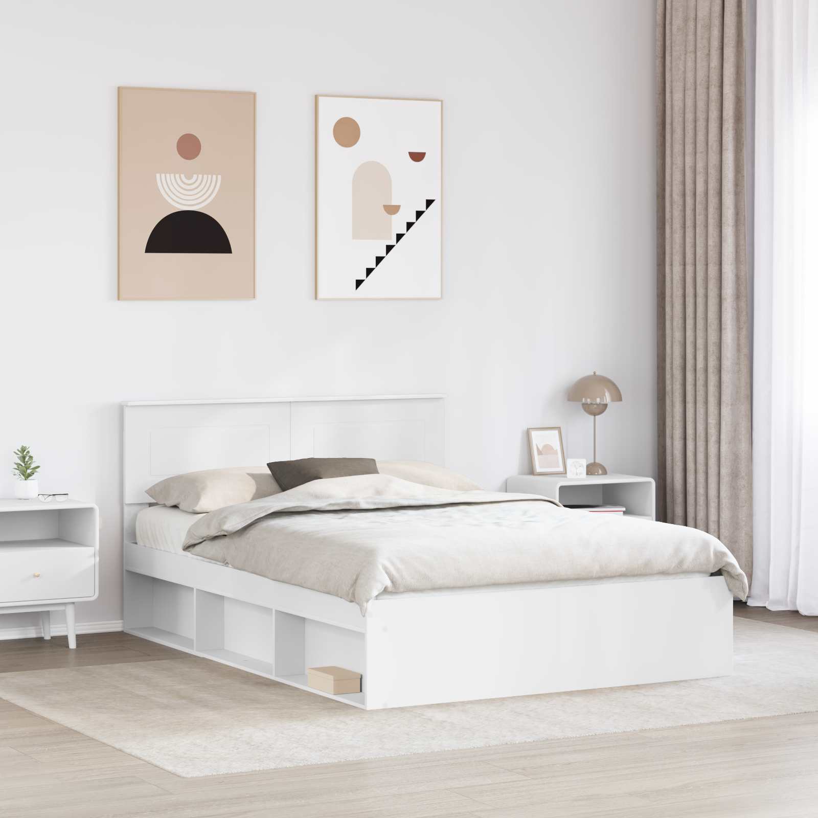 Sengestel med hovedgærde Hvid 140 x 200 cm Konstrueret træ