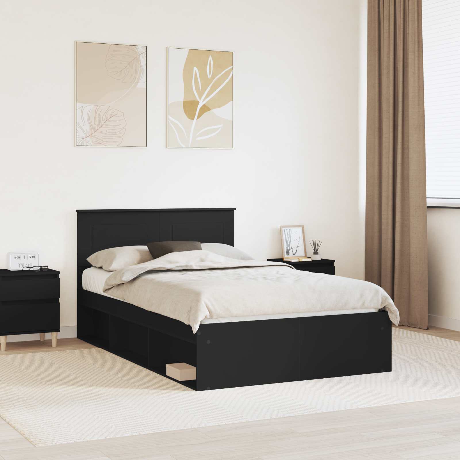 Sengestel med hovedgærde Sort 120 x 190 cm Konstrueret træ