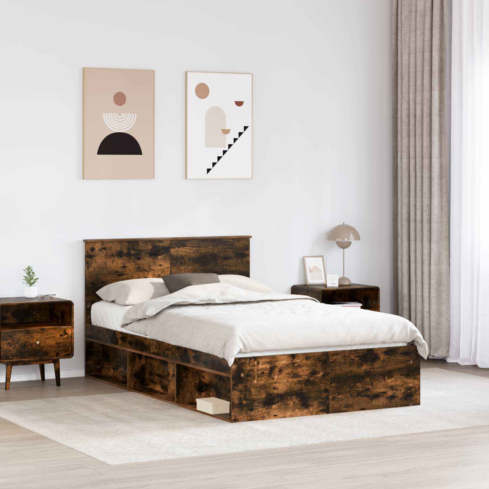 Sengestel med hovedgærde Røget eg 120 x 190 cm Konstrueret træ