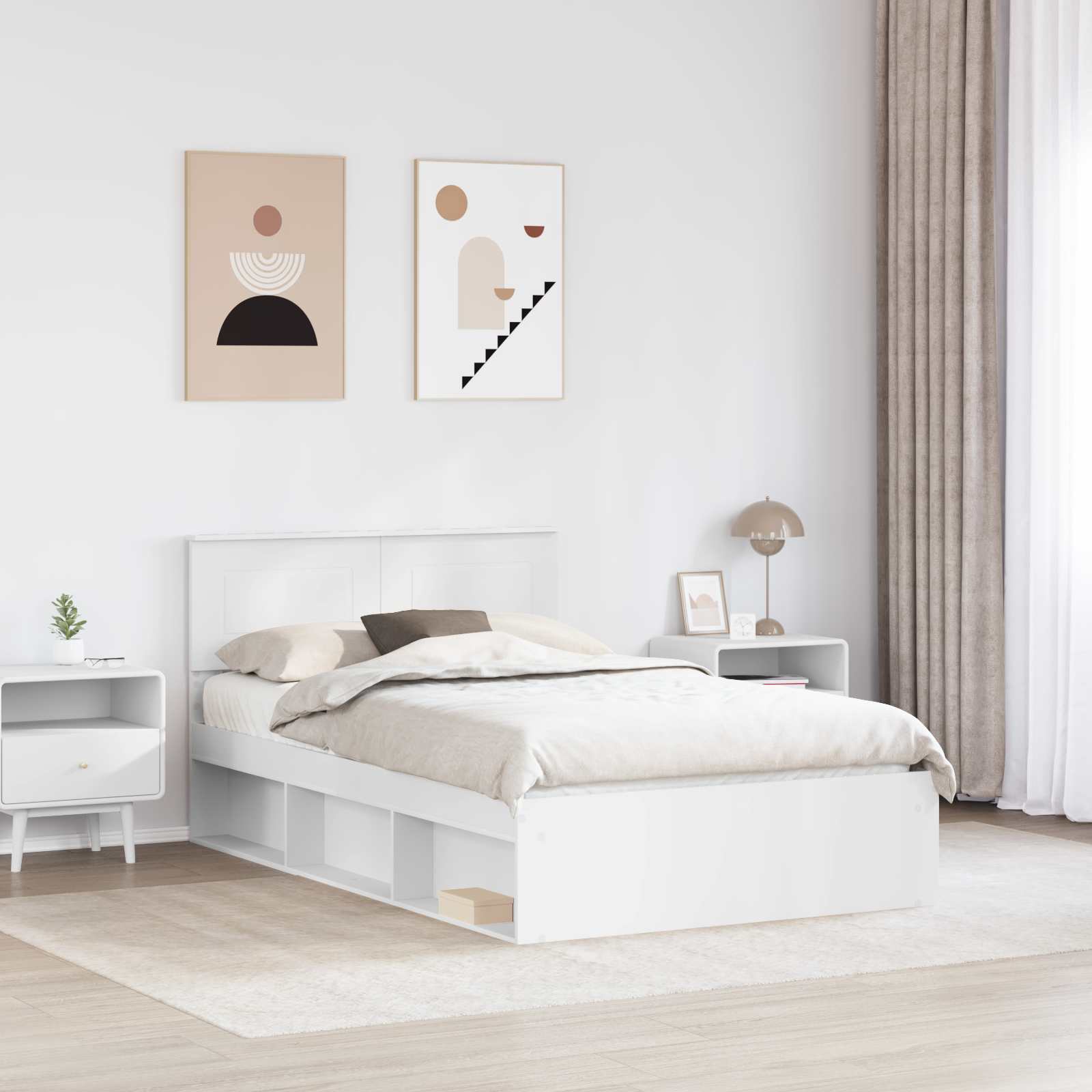 Sengestel med hovedgærde Hvid 120 x 200 cm Konstrueret træ