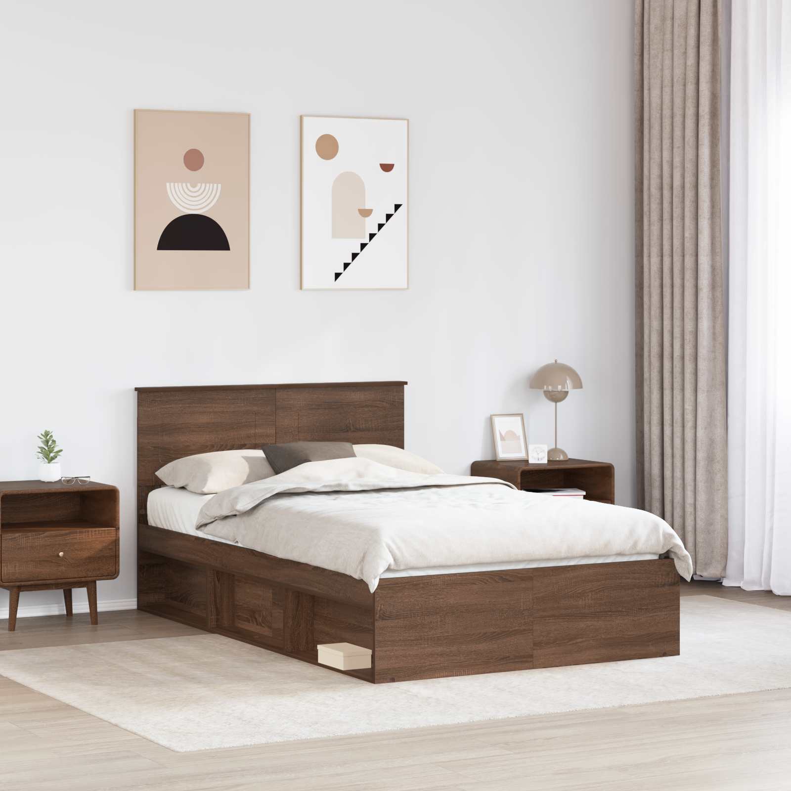 Sengestel med hovedgærde Brun eg 120 x 200 cm Konstrueret træ