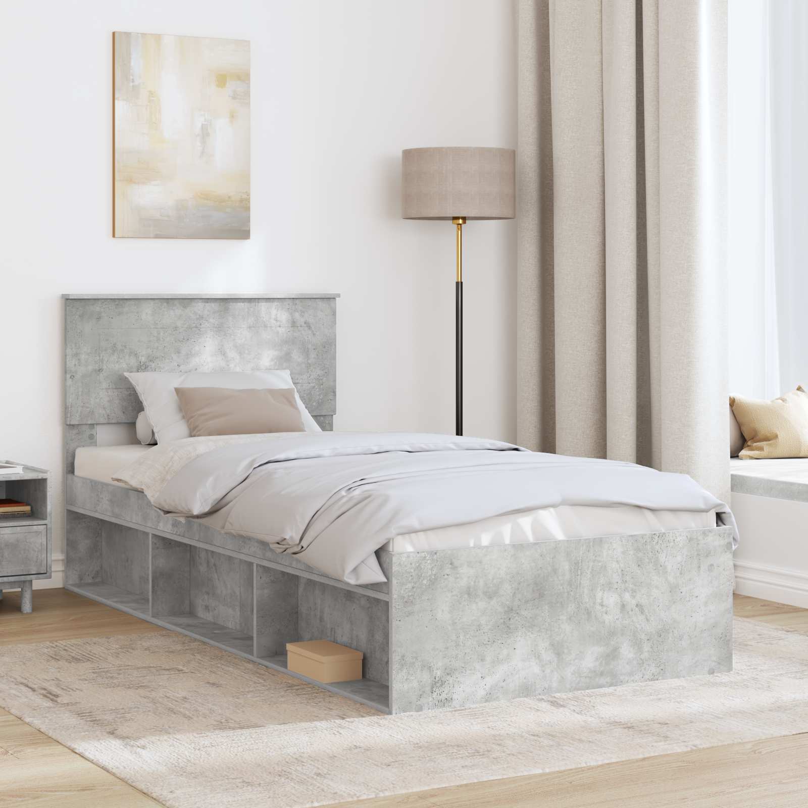 Sengestel med hovedgærde Beton Grå 90 x 190 cm Konstrueret træ