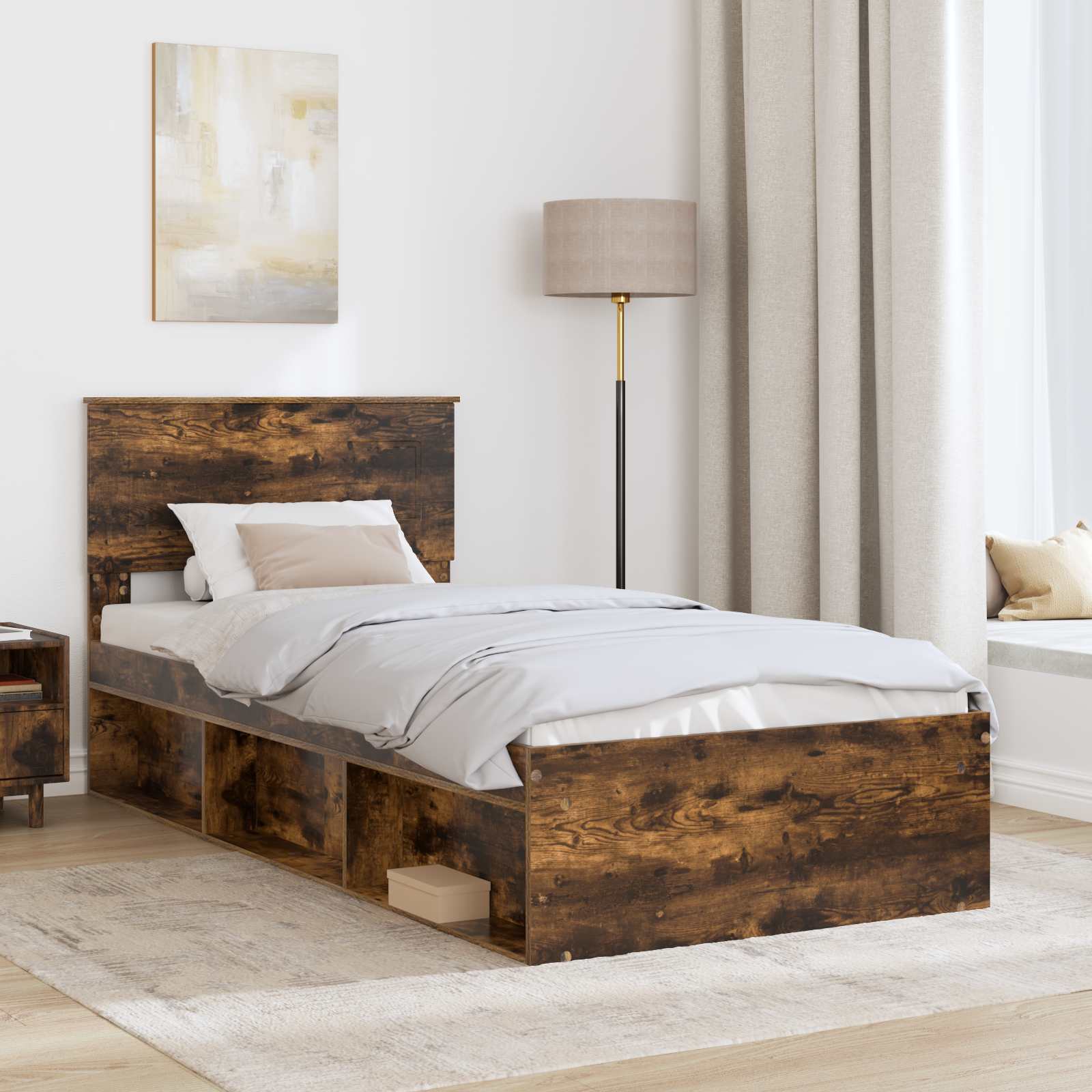 Sengestel med hovedgærde Røget eg 90 x 190 cm Konstrueret træ