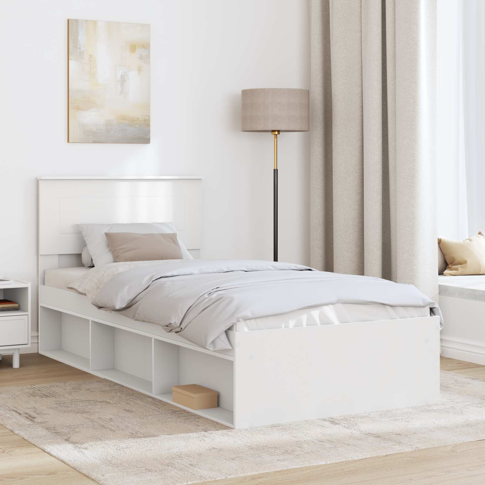 Sengestel med hovedgærde Hvid 75 x 190 cm Konstrueret træ