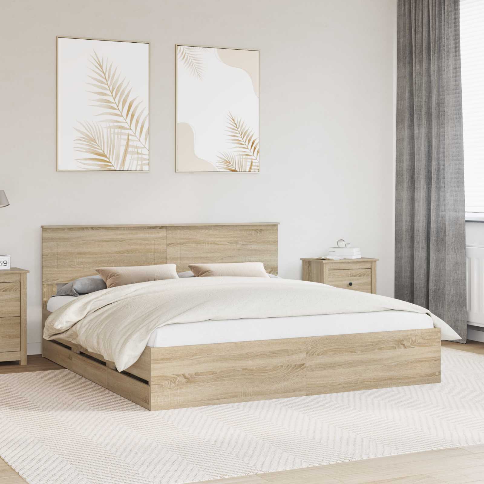 Sengestel med skuffe Sonoma eg 200 x 200 cm Ingeniørtræ