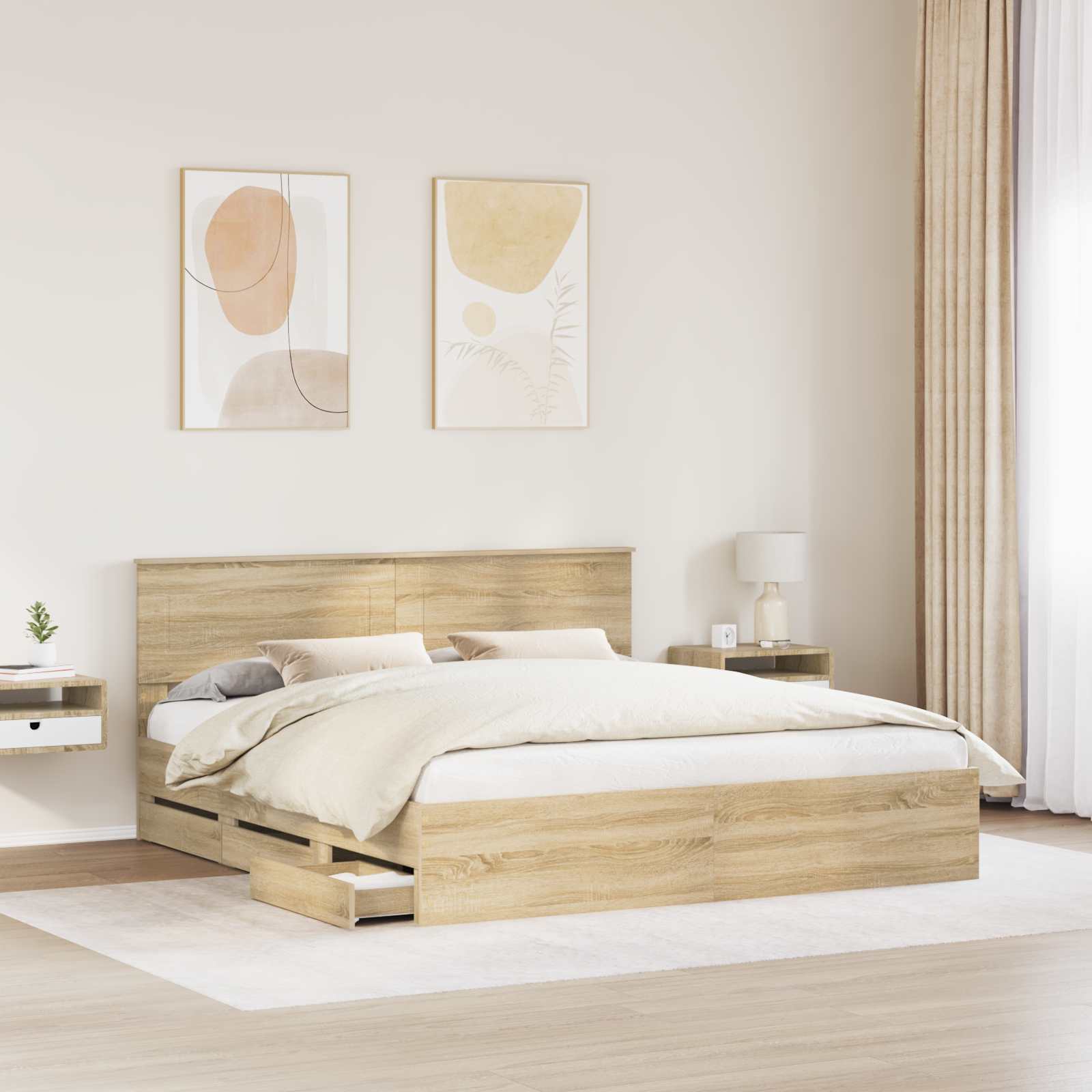 Sengestel med skuffe Sonoma eg 200 x 200 cm Ingeniørtræ