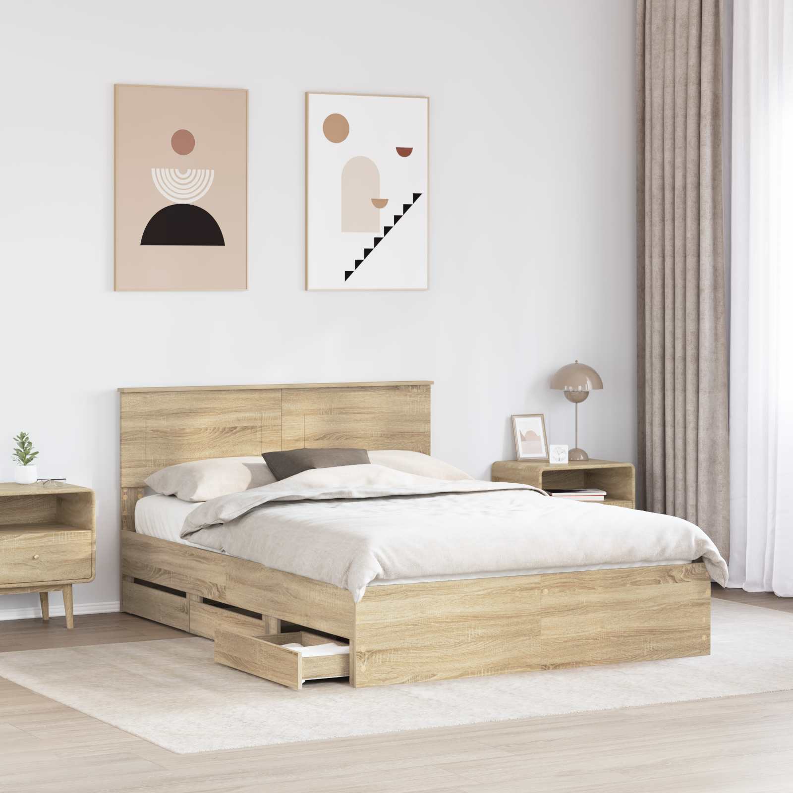 Sengestel med skuffe Sonoma eg 150 x 200 cm Ingeniørtræ