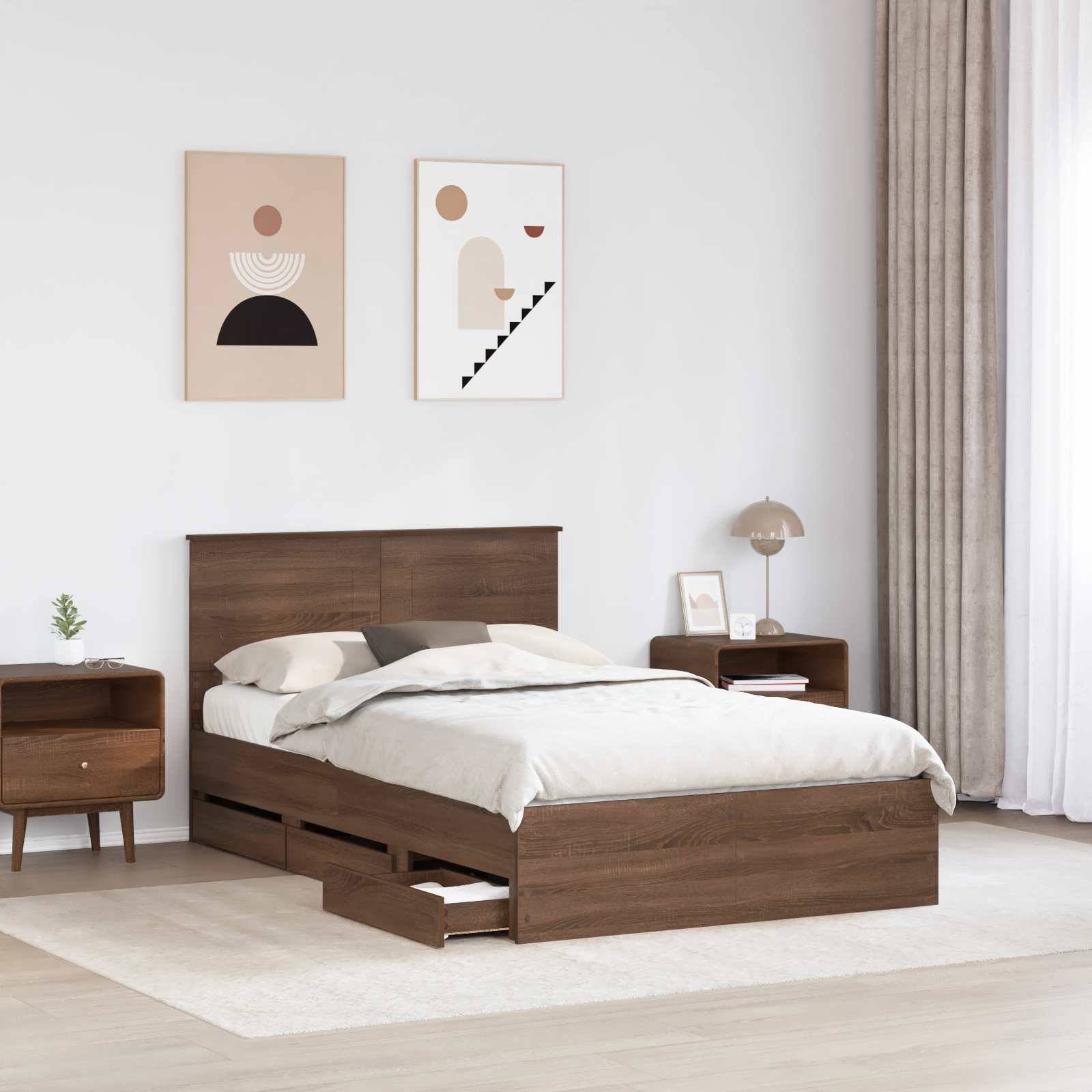Sengestel med skuffe Brun eg 135 x 190 cm Ingeniørtræ