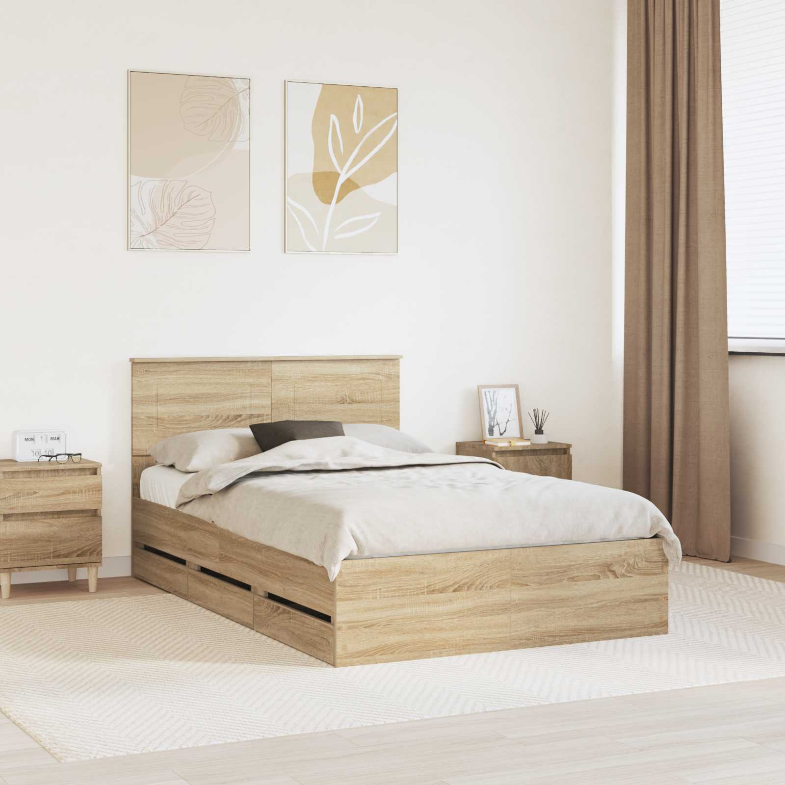 Sengestel med skuffe Sonoma eg 120 x 190 cm Ingeniørtræ