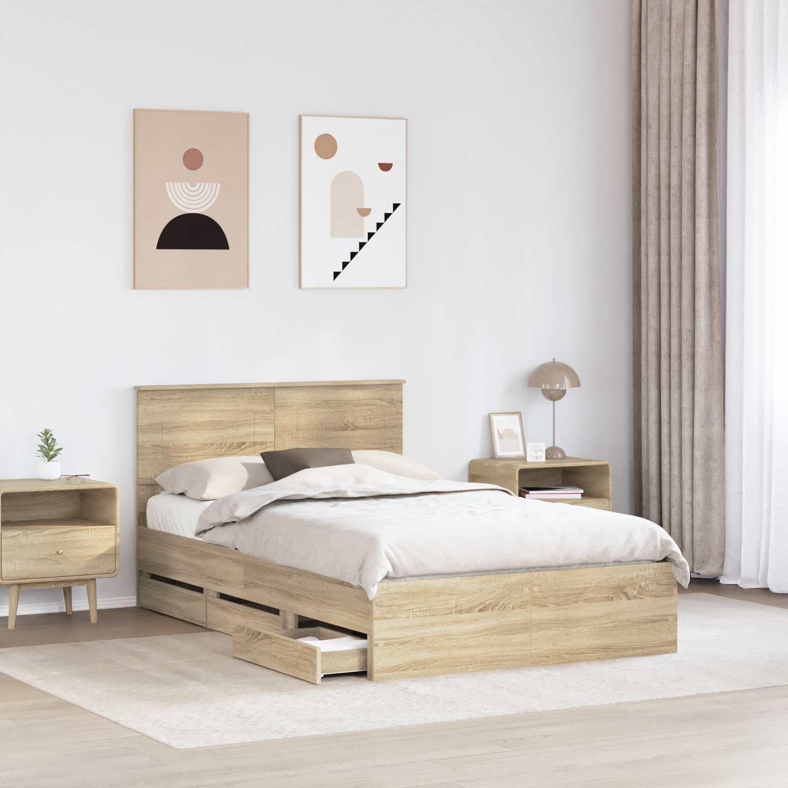 Sengestel med skuffe Sonoma eg 120 x 190 cm Ingeniørtræ