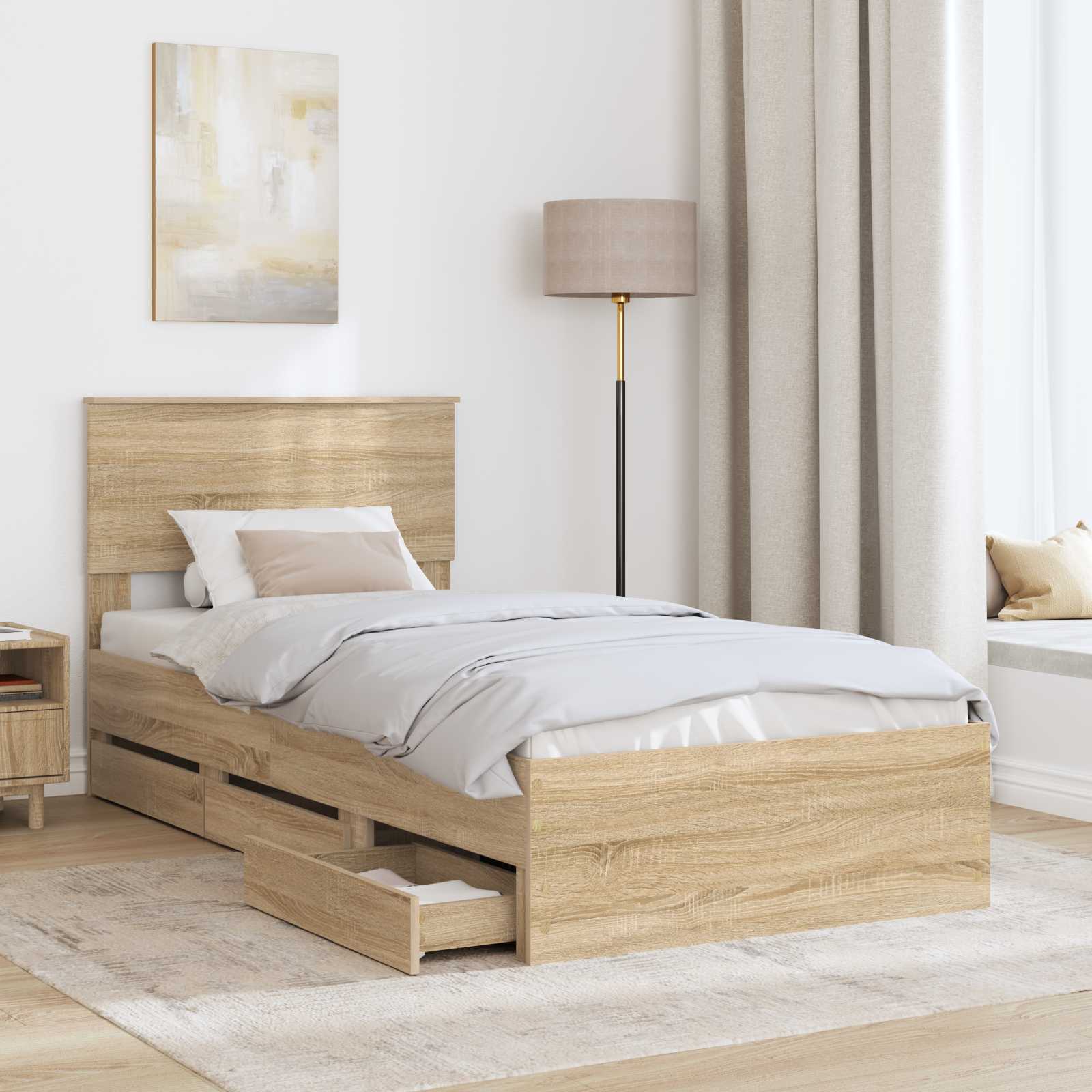 Sengestel med skuffe Sonoma eg 100 x 200 cm Ingeniørtræ