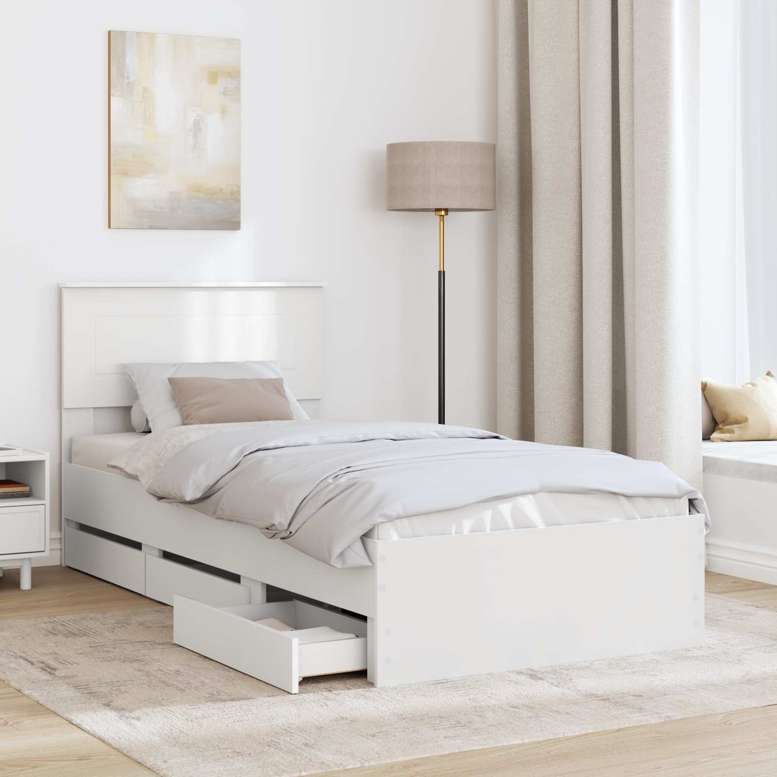 Sengestel med skuffe Hvid 90 x 190 cm Ingeniørtræ
