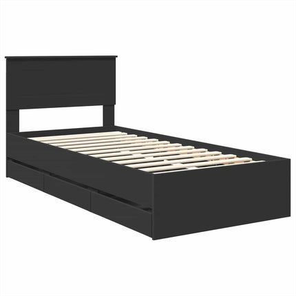 Sengestel med skuffe Sort 90 x 190 cm Ingeniørtræ