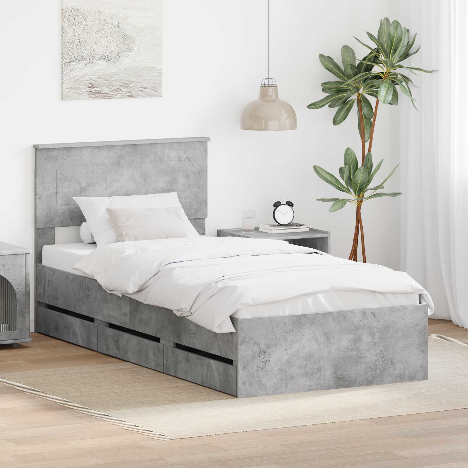 Sengestel med skuffe Beton Grå 90 x 190 cm Ingeniørtræ