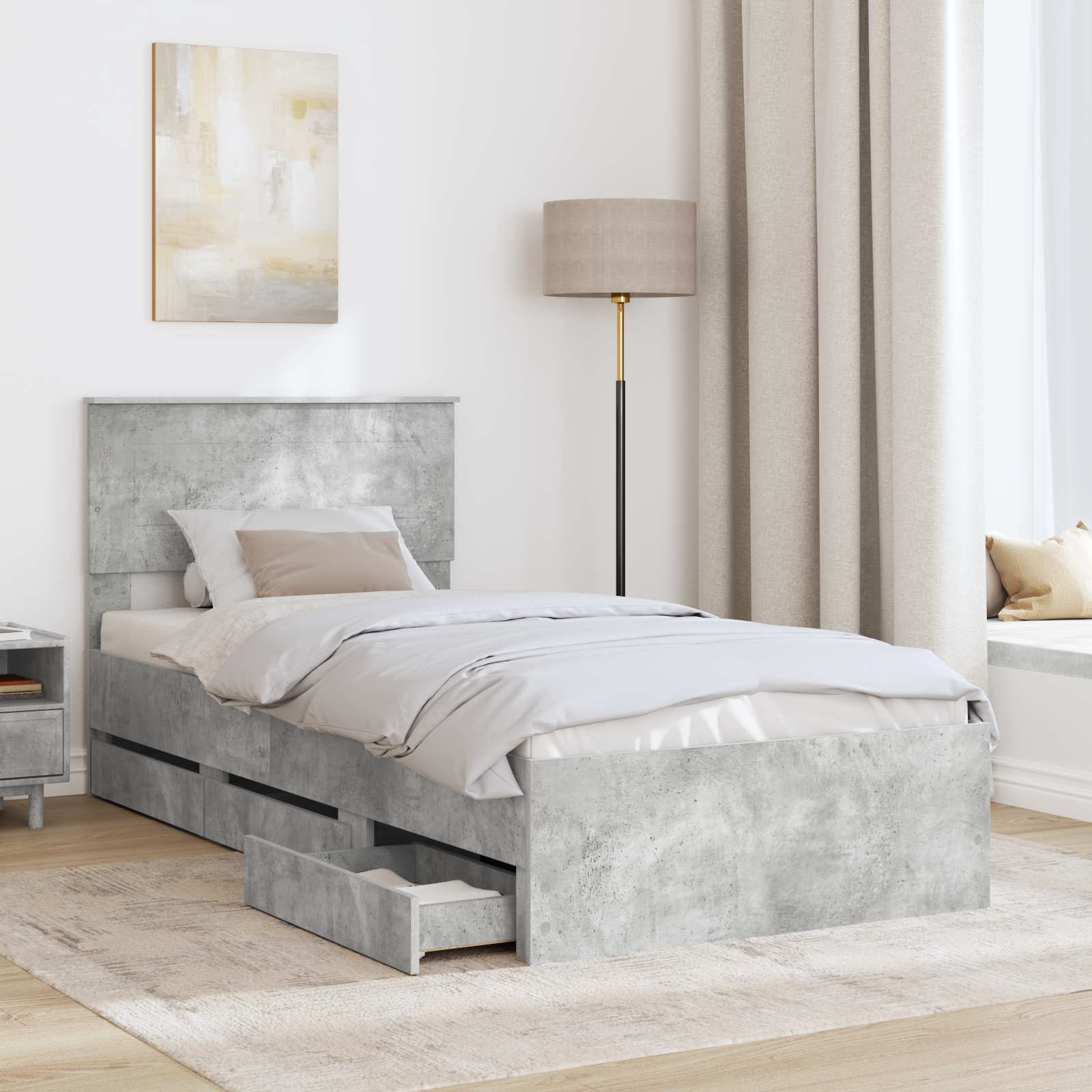Sengestel med skuffe Beton Grå 90 x 190 cm Ingeniørtræ