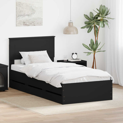 Sengestel med skuffe Sort 90 x 200 cm Ingeniørtræ