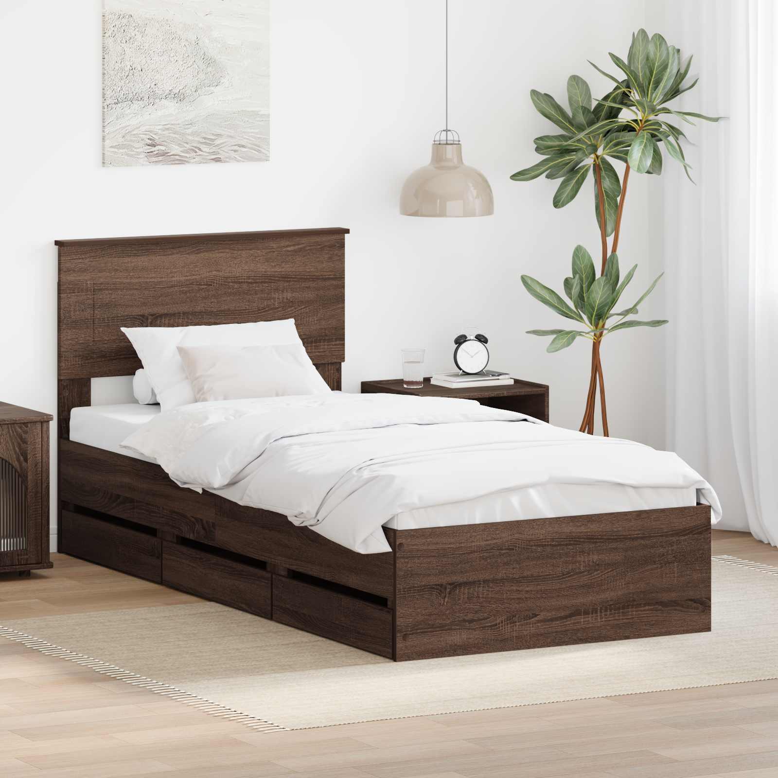 Sengestel med skuffe Brun eg 75 x 190 cm Ingeniørtræ