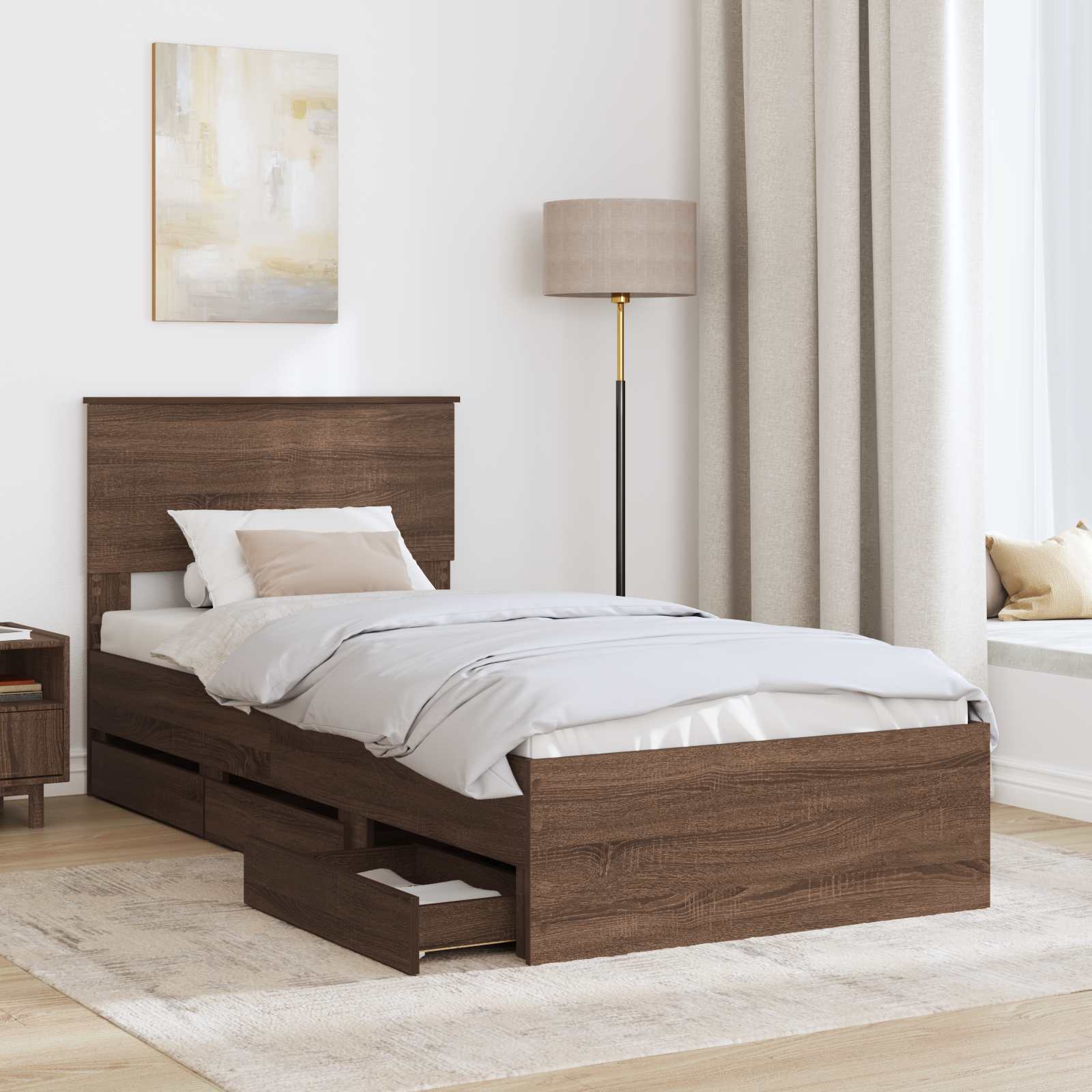 Sengestel med skuffe Brun eg 75 x 190 cm Ingeniørtræ