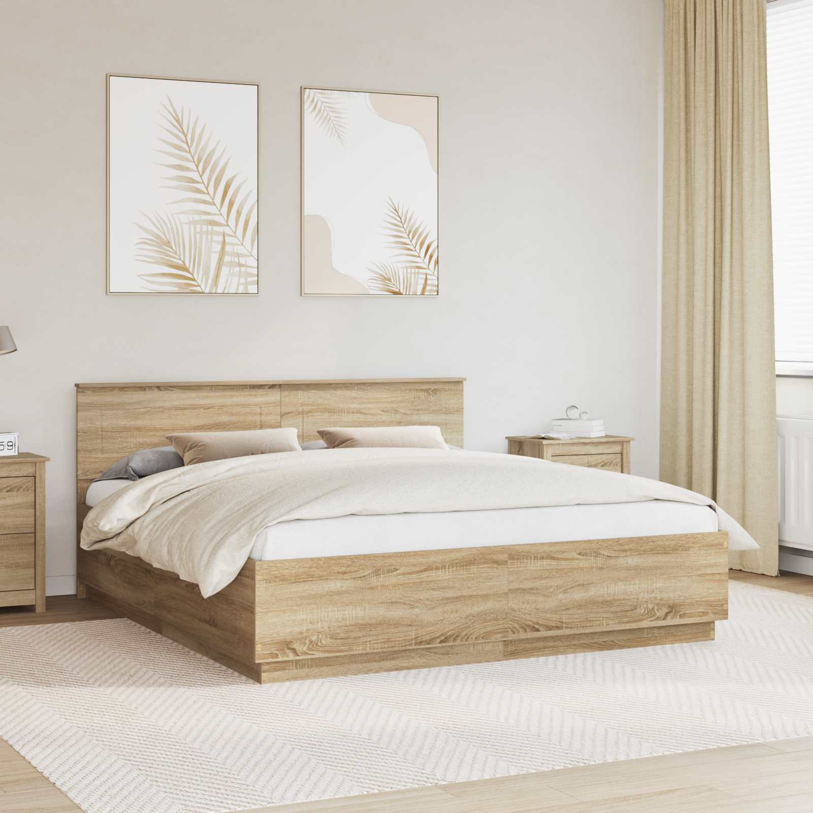 Sengestel med hovedgærde Sonoma eg 200 x 200 cm Konstrueret træ