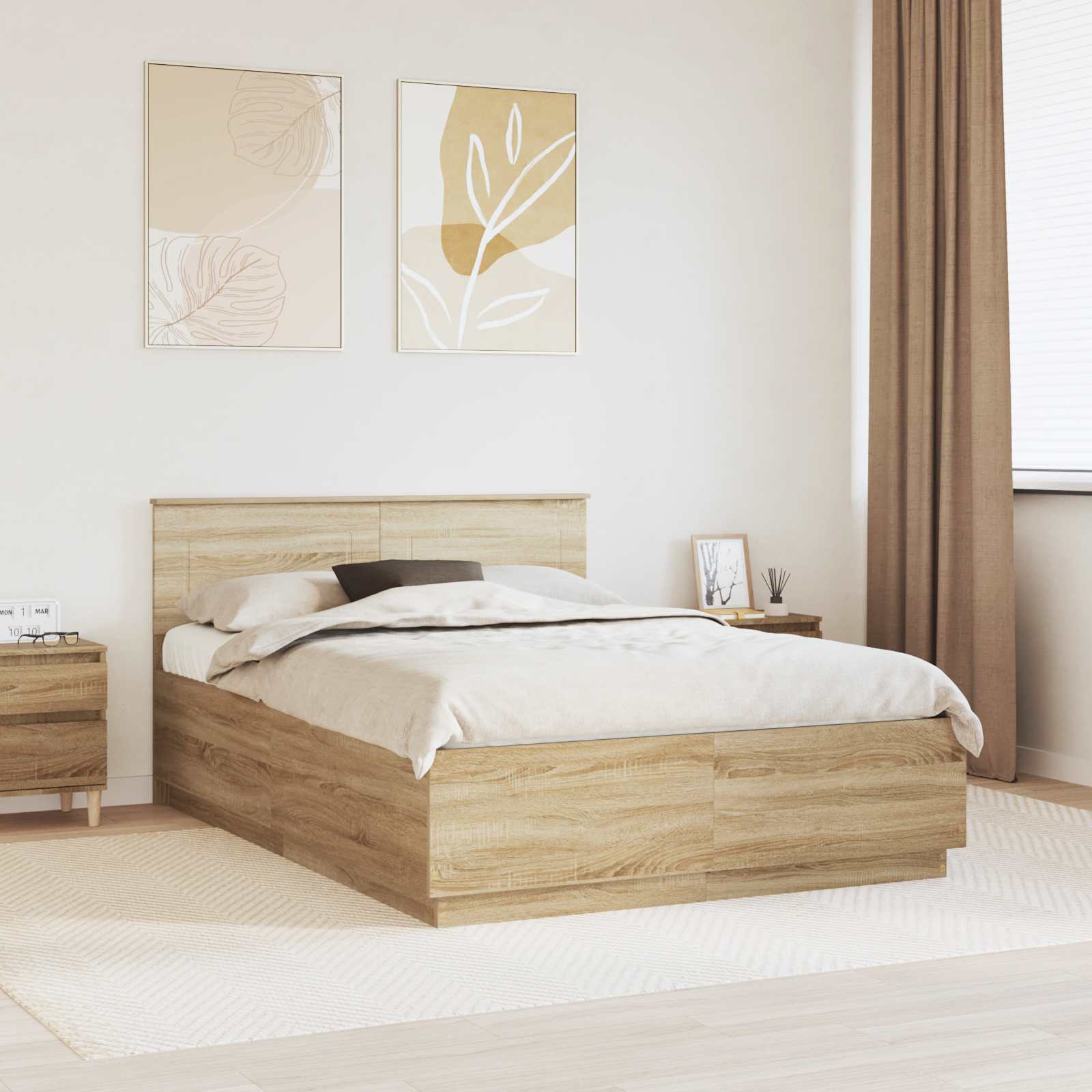 Sengestel med hovedgærde Sonoma eg 140 x 190 cm Konstrueret træ