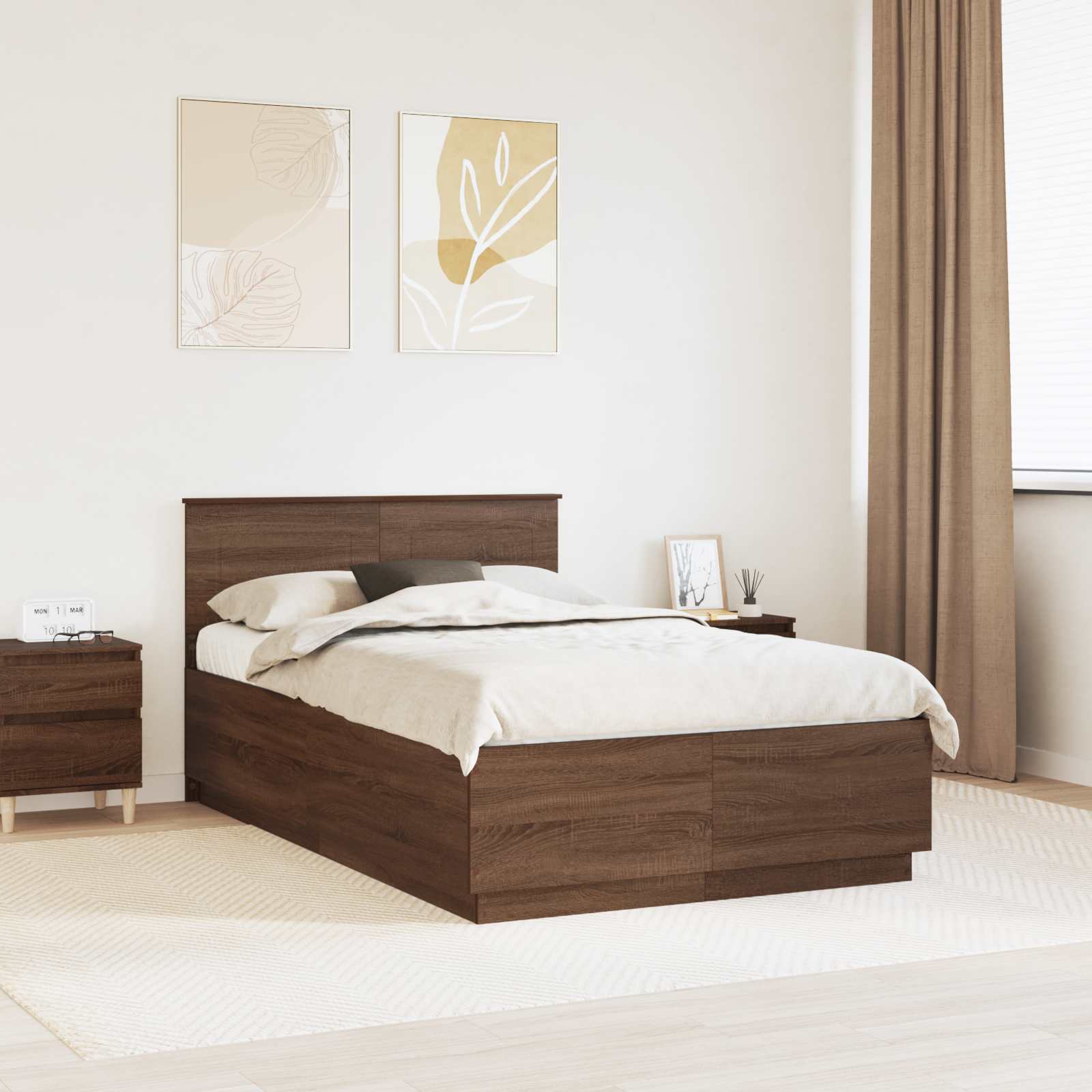 Sengestel med hovedgærde Brun eg 120 x 190 cm Konstrueret træ