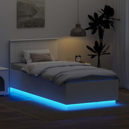 Sengestel med LED-lysstrimler Hvid 100 x 200 cm Konstrueret træ