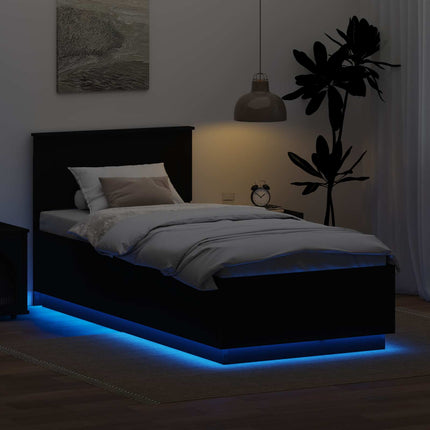 Sengestel med LED -strimmellys Sort 90 x 190 cm Konstrueret træ