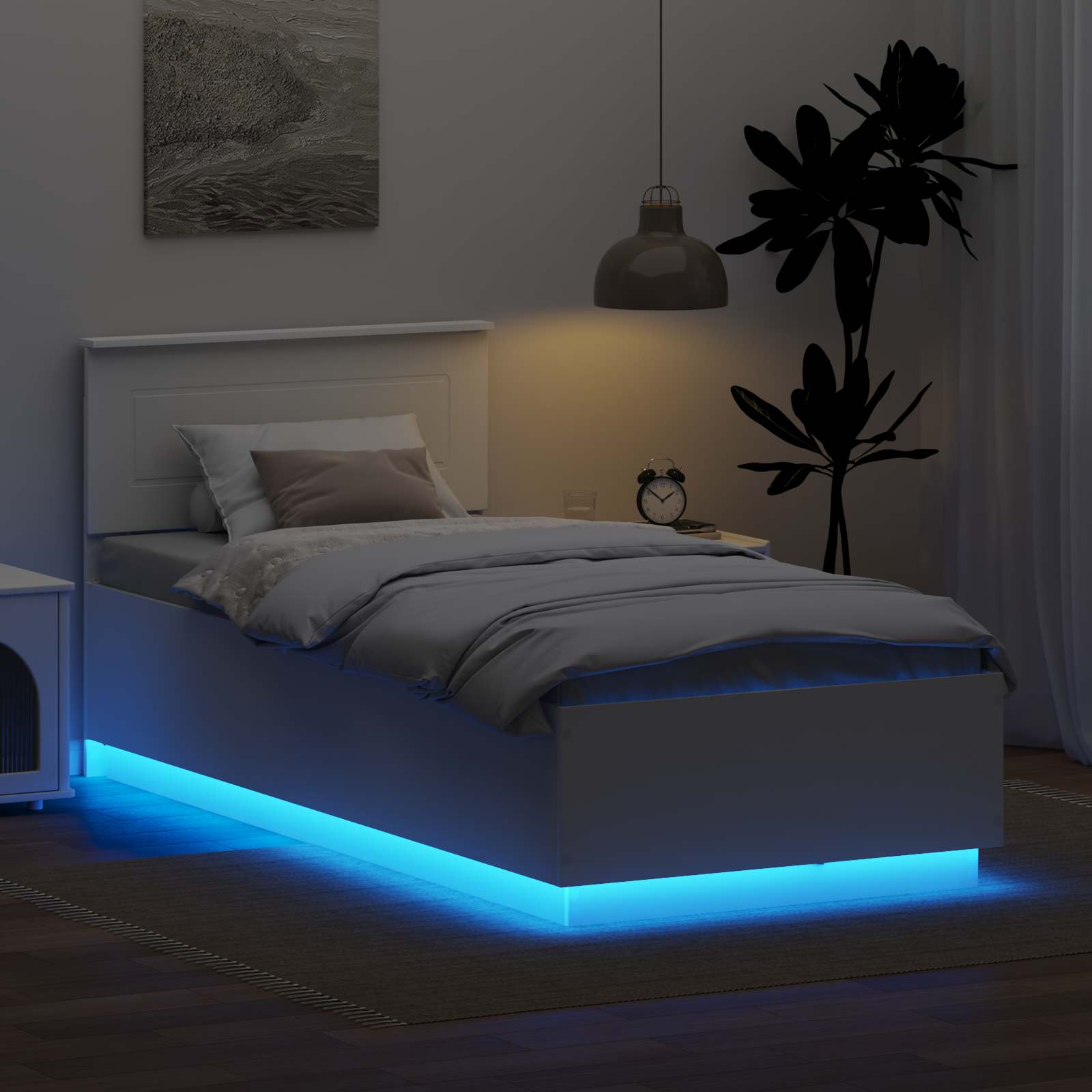 Sengestel med LED -strimmellys Hvid 70 x 190 cm Konstrueret træ