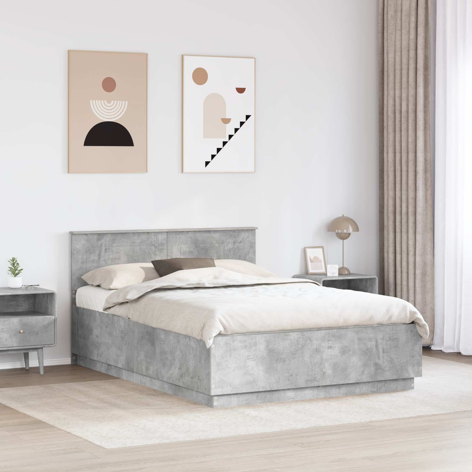 Sengestel med hovedgærde Betongrå 160 x 200 cm Konstrueret træ