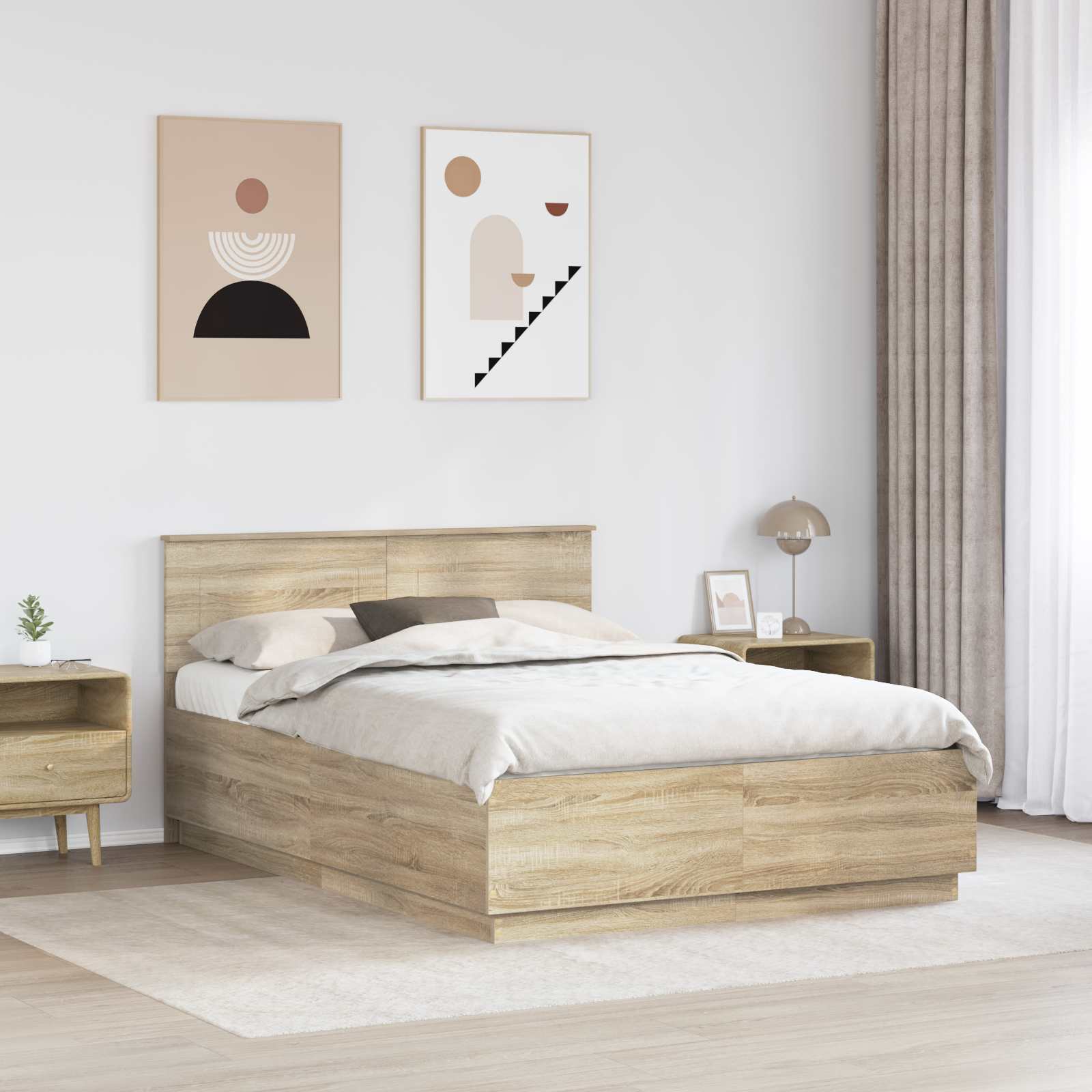 Sengestel med hovedgærde Sonoma-eg 150 x 200 cm Konstrueret træ