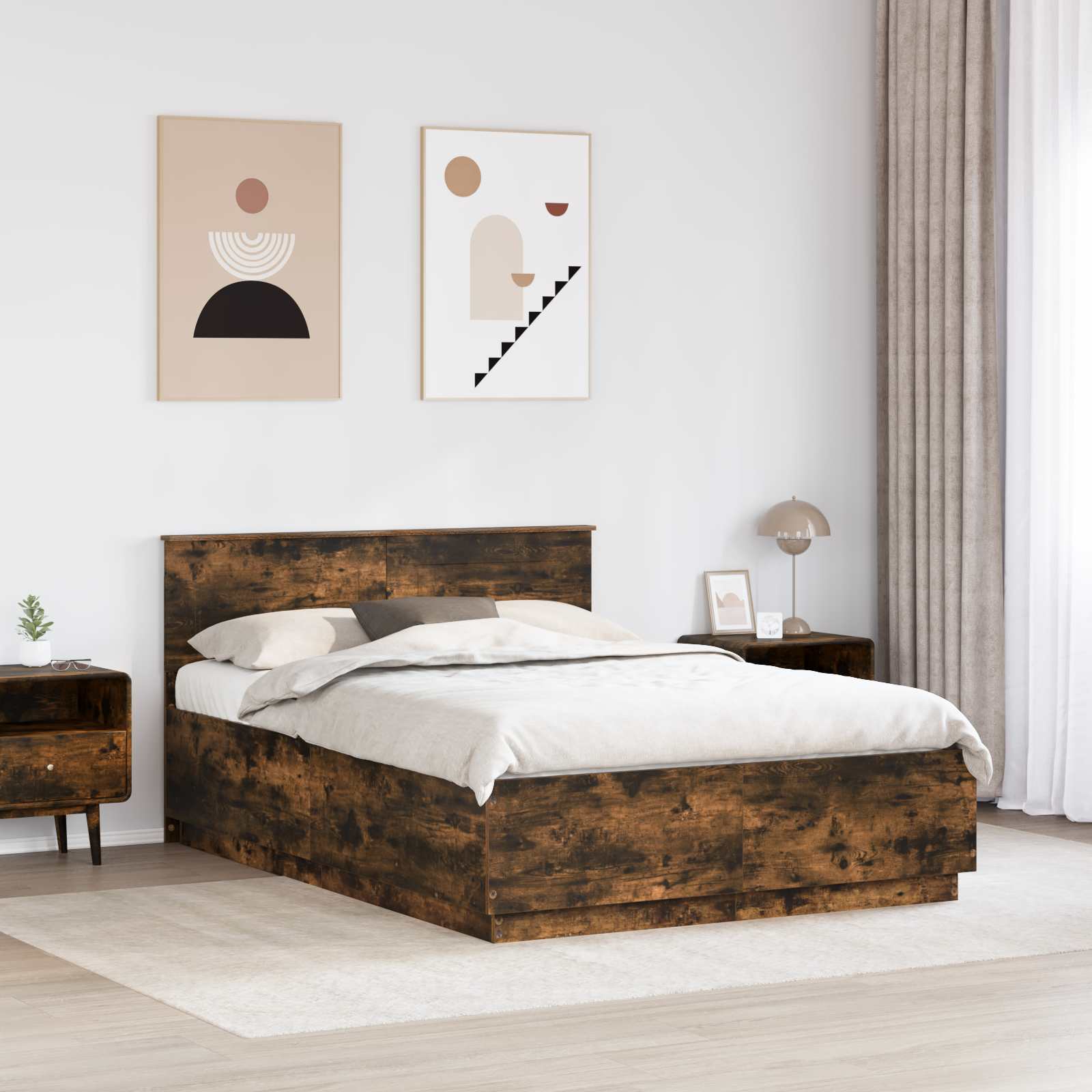 Sengestel med hovedgærde Røget eg 150 x 200 cm Konstrueret træ