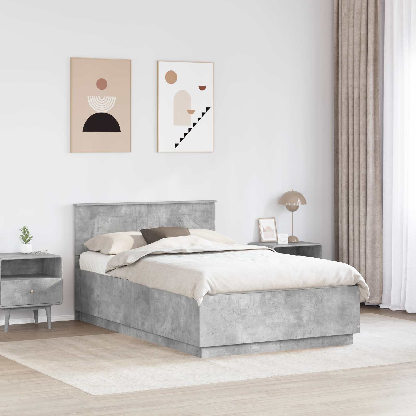 Sengestel med hovedgærde Betongrå 120 x 190 cm Konstrueret træ