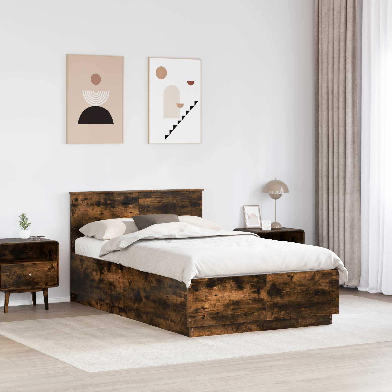 Sengestel med hovedgærde Røget eg 120 x 190 cm Konstrueret træ