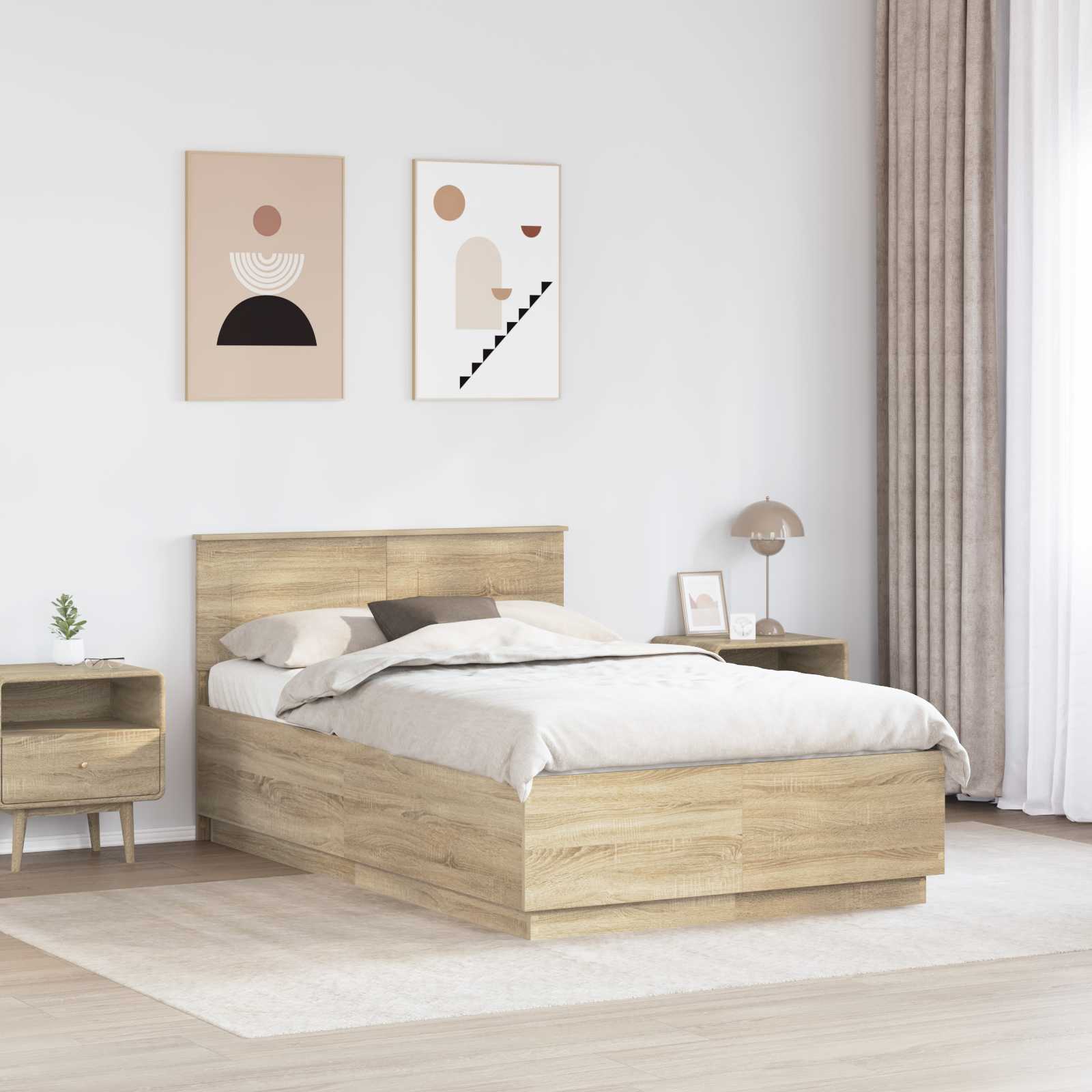 Sengestel med hovedgærde Sonoma-eg 120 x 200 cm Konstrueret træ