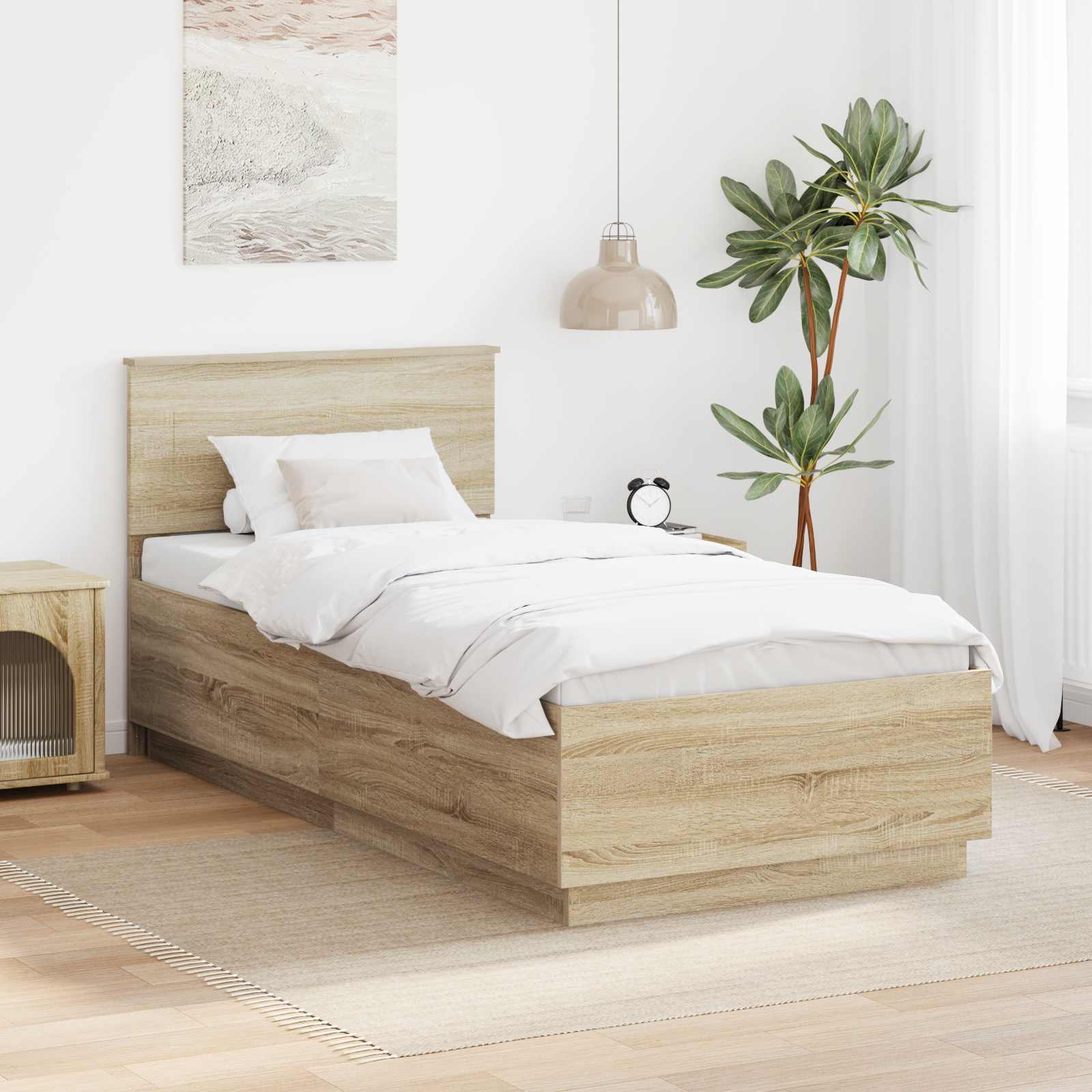 Sengestel med hovedgærde Sonoma-eg 100 x 200 cm Konstrueret træ