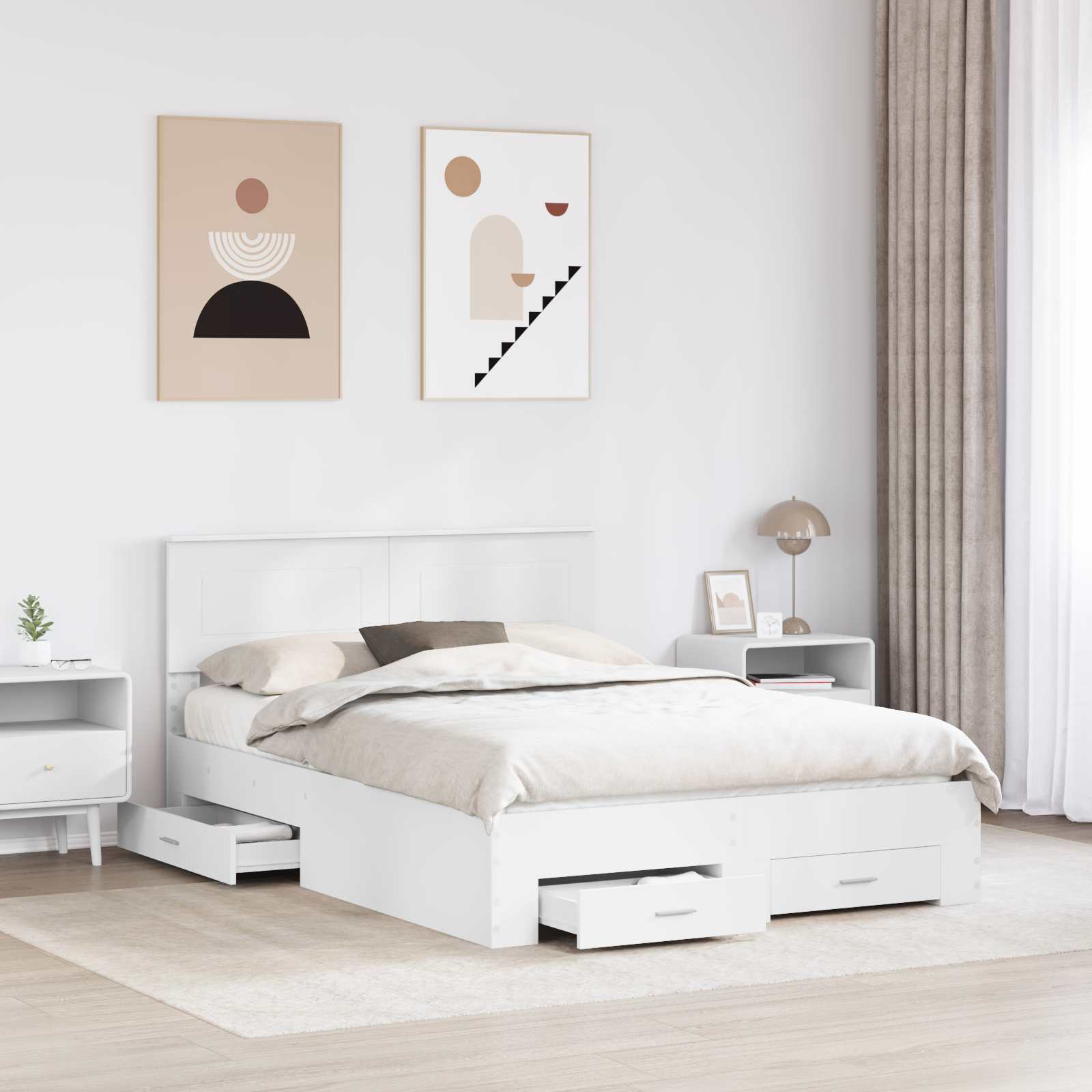 Sengestel med hovedgærde Hvid 160 x 200 cm Konstrueret træ