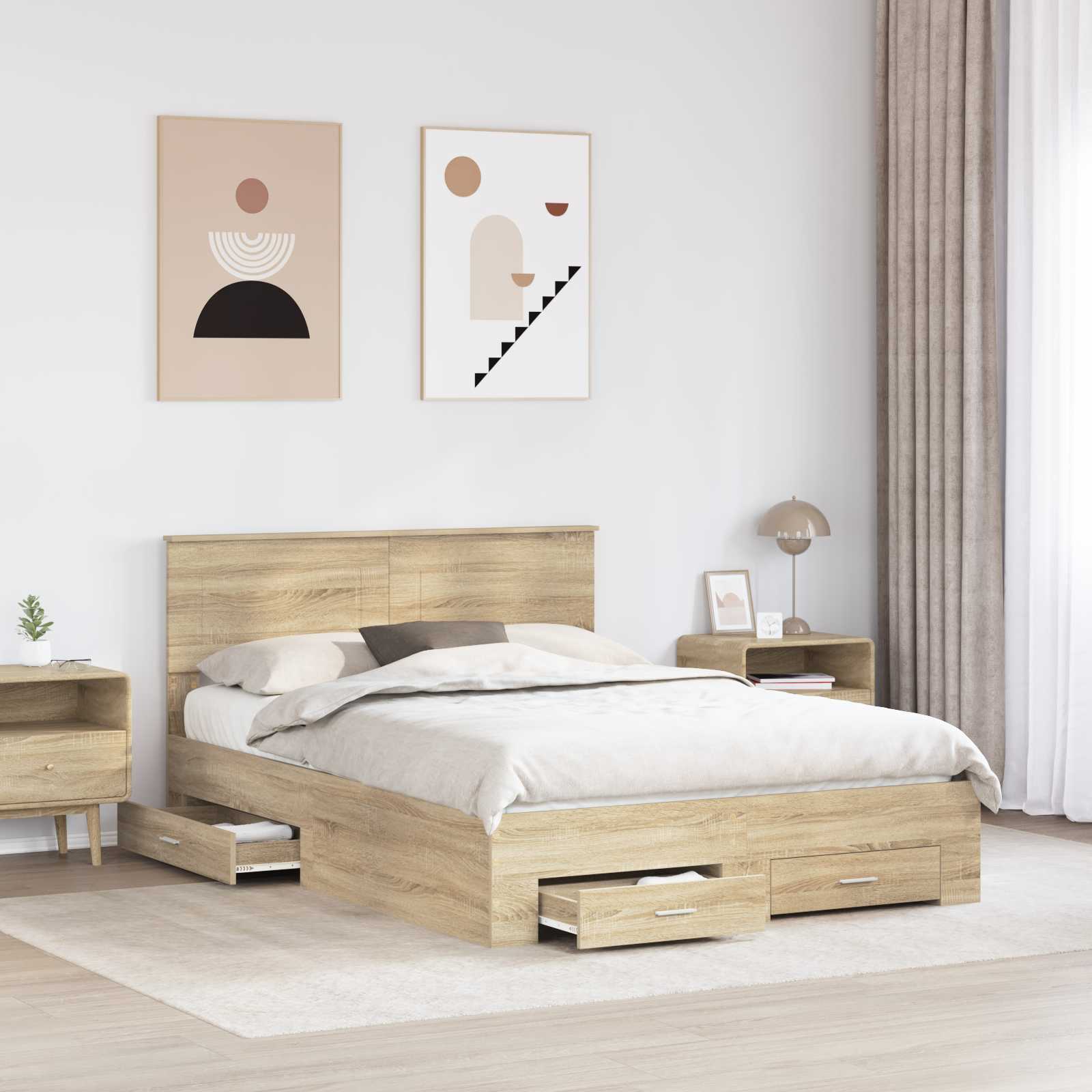 Sengestel med hovedgærde Sonoma eg 150 x 200 cm Konstrueret træ