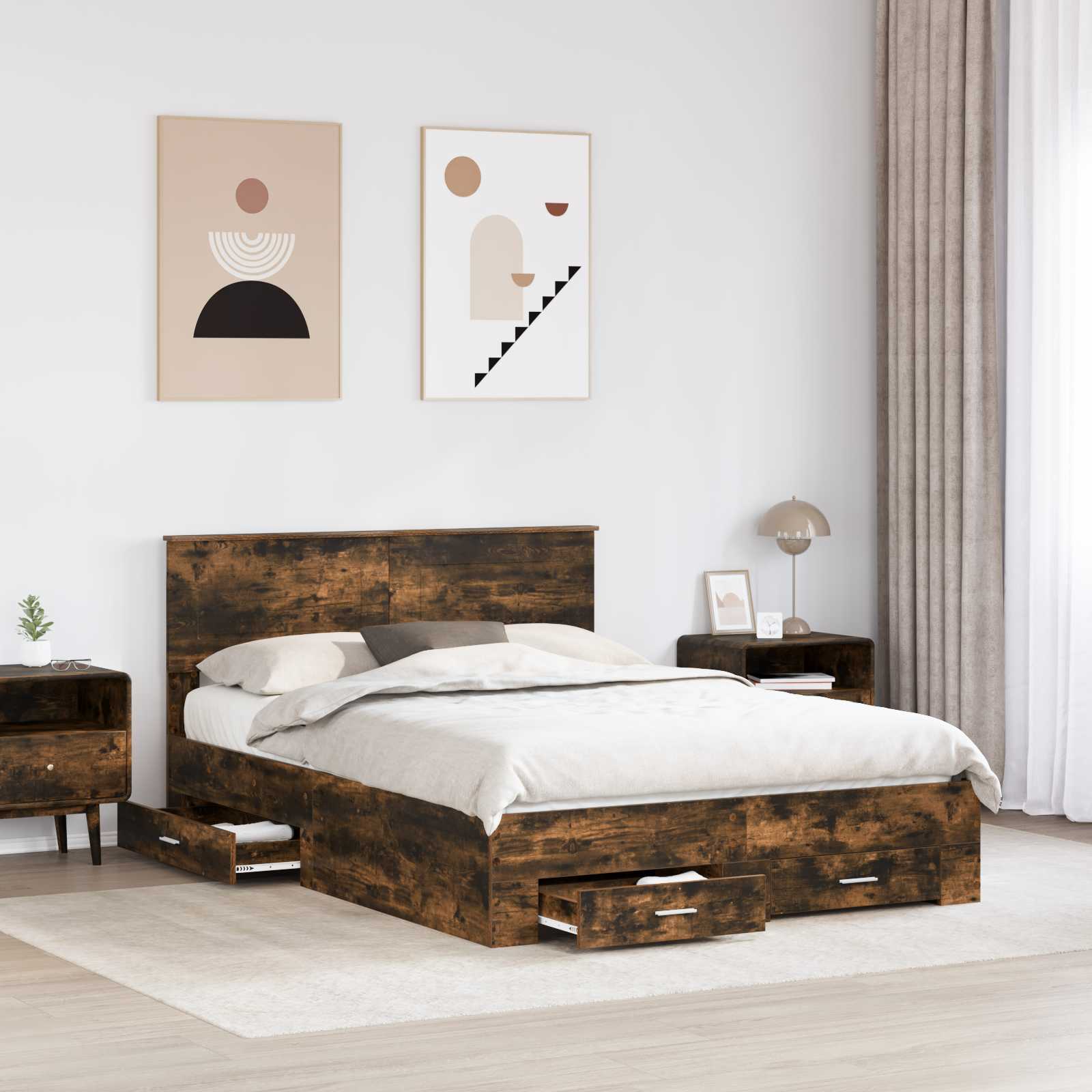 Sengestel med hovedgærde Røget eg 140 x 190 cm Konstrueret træ