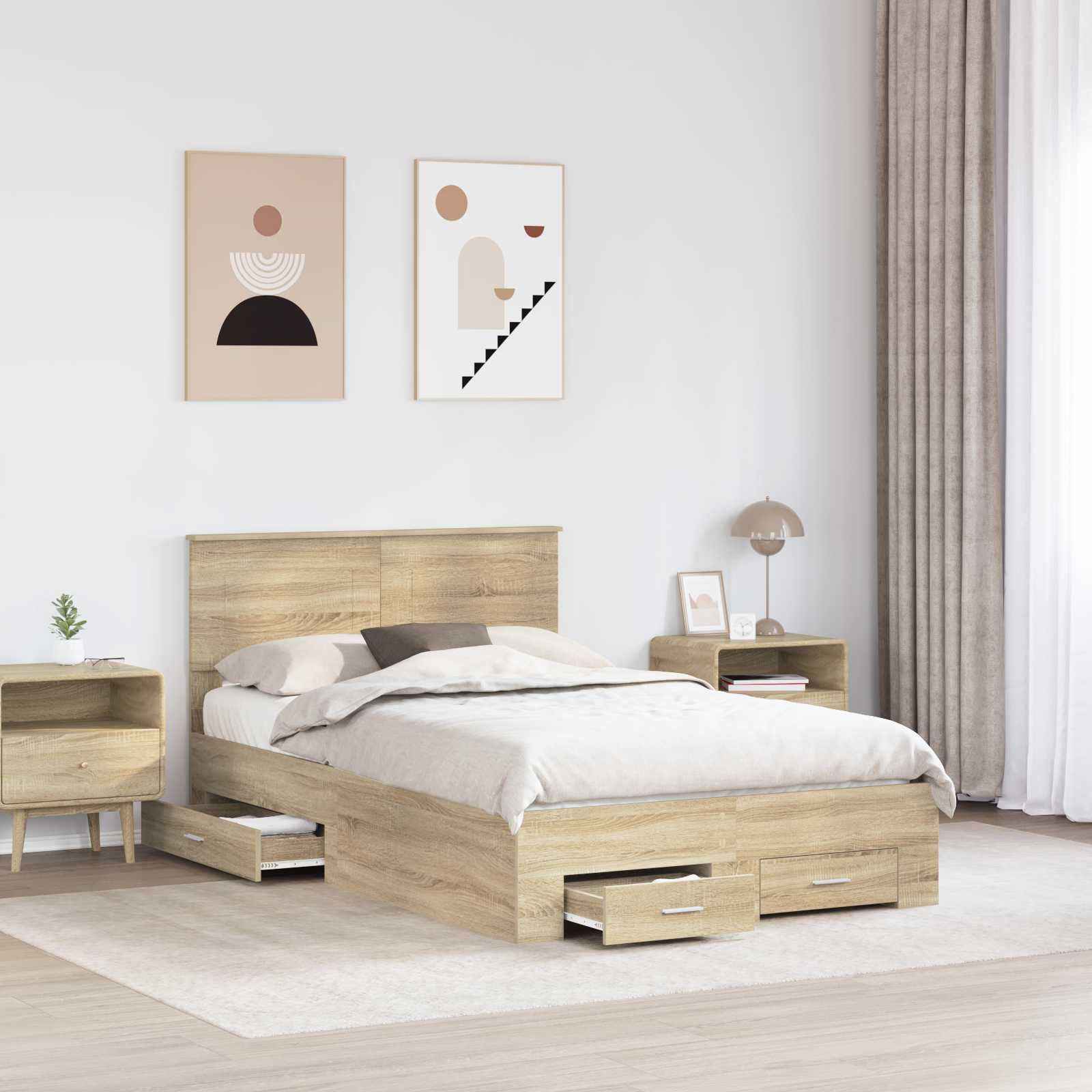 Sengestel med hovedgærde Sonoma eg 135 x 190 cm Konstrueret træ